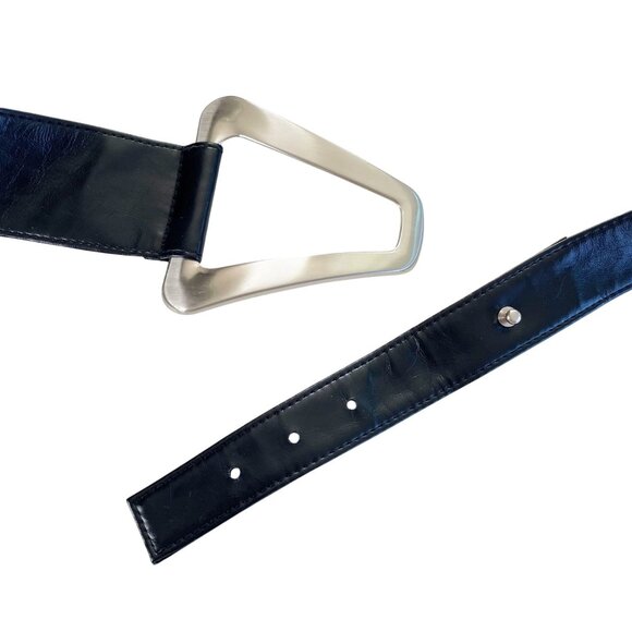 Unique Black Dress Belt Large Abstract Shape Buckle Women's Size Large - Picture 4 of 8